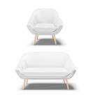 Kit 01 Namoradeira E 01 Poltrona material sintético Branco Natural