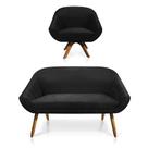 Kit 01 Namoradeira E 01 Poltrona Suede Base Madeira Mm30 Preto