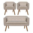 Kit 01 Namoradeira e 02 Poltronas Julia Bege Com Strass