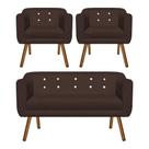Kit 01 Namoradeira e 02 Poltronas Julia Marrom Com Strass