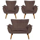Kit 01 Namoradeira e 02 Poltronas Opala Suede Pés Palito