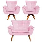 Kit 01 Namoradeira E 02 Poltronas Opala Suede Rosa Bebê