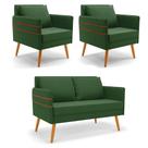 Kit 01 Namoradeira E 02 Poltronas Suede Verde Castanho