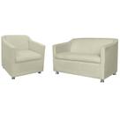 Kit 01 Namoradeira mais 01 Poltrona Decorativa Tilla Pés Cromados Suede Bege - DS Estofados