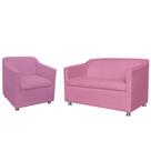 Kit 01 Namoradeira mais 01 Poltrona Decorativa Tilla Pés Cromados Suede Rosa - DS Estofados Kit 01 Namoradeira mais 01 Poltrona Decorativa Tilla Pés Cromados Suede Rosa - DS Estofados