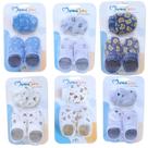 Kit 01 Par de Luvas e 01 Par de Pantufas 100 Algodão Suedine para Bebê Recém Nascido Enxoval
