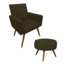 Kit 01 Poltrona Decorativa Nina + 1 Puff Redondo classic Suede Marrom