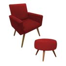 Kit 01 Poltrona Decorativa Nina + Puff classic Suede Vermelho s/r