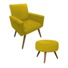 Kit 01 Poltrona Decorativa Nina + Puff Classic Tecido Suede Cor Amarelo