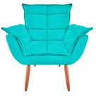 Kit 01 Poltrona Decorativa + Puff Opala Suede Azul Turquesa para Sala de Estar
