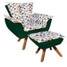 Kit 01 Poltrona e 01 Puff Opala Giratório D87 com Suede Base Madeira MM30 D'Rossi