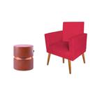 Kit 01 poltrona nina suede vermelho + 01 puff porto corissimo telha - ruotolo decor