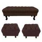 Kit 01 Puff Calçadeira Retrô 1,00 Metro Luis Xv Mais 02 Puffs 50X40 cm Capitonê Suede Marrom - DS Estofados