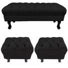 Kit 01 Puff Calçadeira Retrô 1,00 Metro Luis Xv Mais 02 Puffs 50X40 cm Capitonê Suede Preto - DS Estofados
