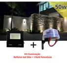 Kit 01 Refletor Holofote Led 50W - 6.000 K- Bivolt - Resistente À Água + 01 Rele Fotocelula Bivolt