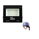 Kit 01 refletor led holofote 100w + 01 relé fotocélula acende a noite e apaga de dia