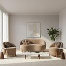 Kit 01 Sofá 2 Lugares + 02 Poltronas Orgânicos c/ Almofadas Curvo Sala Recepção Amsterdã Boucle Cappuccino - Montanari's Decor Kit 01 Sofá 2 Lugares + 02 Poltronas Orgânicos c/ Almofadas Curvo Sala Recepção Amsterdã Boucle Cappuccino - Montanari's Decor