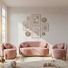 Kit 01 Sofá 2 Lugares + 02 Poltronas Orgânicos c/ Almofadas Curvo Sala Recepção Amsterdã Boucle Rosa - Montanari's Decor
