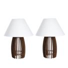 kit 02 Abajur De Mesa Luminária Moderna de Madeira Modelo Oval E-27 Marrom