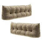 Kit 02 Almofadas Cabeceira Spot 160cm Apoio Lombar Porta Celular Veludo Bege Abmaza