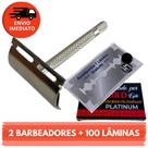 Kit 02 Aparelho Barbeador Metal Clássico Manual Retrô E 50, 70 Ou 100 Lâmina Lord Navalha