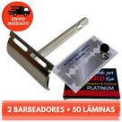 Kit 02 Aparelho Barbeador Metal Clássico Manual Retrô E 50, 70 Ou 100 Lâmina Lord Navalha