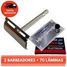 Kit 02 Aparelho Barbeador Metal Clássico Manual Retrô E 50, 70 Ou 100 Lâmina Lord Navalha