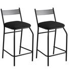 Kit 02 Banquetas Alta com Encosto Ibiza Industrial Para Balcão Cozinha Sintético Preto - Aurora Line