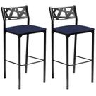 Kit 02 Banquetas Alta com Encosto Luiza Gourmet Para Balcão Cozinha Suede Azul Marinho - Aurora Line