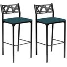 Kit 02 Banquetas Alta com Encosto Luiza Gourmet Para Balcão Cozinha Suede Azul Turquesa - Aurora Line