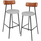 Kit 02 Banquetas Alta Cozinha Sala Jantar Aço Milão L02 material sintético Camel Linho Cinza