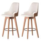 Kit 02 Banquetas Alta Giratória com Encosto Lary Para Cozinha Composê Sintético Nozes e Linho Bege - Aurora Line Kit 02 Banquetas Alta Giratória com Encosto Lary Para Cozinha Composê Sintético Nozes e Linho Bege - Aurora Line