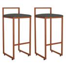 Kit 02 Banquetas Alta Hanna Bronze Linho Chumbo