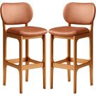 Kit 02 Banquetas Alta Para Cozinha Madeira Fixa Betta L02 Imbuia Sintético Camel - Lyam Decor Kit 02 Banquetas Alta Para Cozinha Madeira Fixa Betta L02 Imbuia Sintético Camel - Lyam Decor