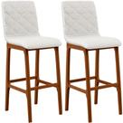 Kit 02 Banquetas Altas Para Cozinha Sala de Jantar Fixa Zoe L02 Bouclê Cru - Lyam Decor