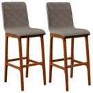 Kit 02 Banquetas Altas Para Cozinha Sala de Jantar Fixa Zoe L02 Linho Bege - Lyam Decor