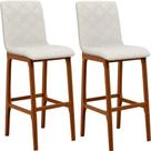 Kit 02 Banquetas Altas Para Cozinha Sala de Jantar Fixa Zoe L02 Linho Champagne - Lyam Decor