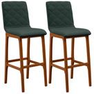Kit 02 Banquetas Altas Para Cozinha Sala de Jantar Fixa Zoe L02 Linho Verde Musgo - Lyam Decor