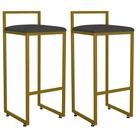 Kit 02 Banquetas Altas Para Cozinha Sala De Jantar Hanna L02 Dourado Linho Chumbo - Lyam Decor