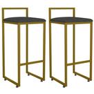 Kit 02 Banquetas Altas Para Cozinha Sala De Jantar Hanna L02 Dourado Linho Chumbo - Lyam Decor