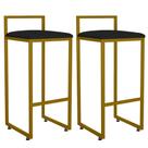 Kit 02 Banquetas Altas Para Cozinha Sala De Jantar Hanna L02 Dourado Suede Preto - Lyam Decor