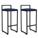 Kit 02 Banquetas Altas Para Cozinha Sala de Jantar Hanna L02 Preto Suede Azul Marinho - Lyam Decor