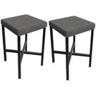 Kit 02 Banquetas Baixa Bar Cozinha Sala De Jantar Preto Stella L02 Linho Cinza Escuro - Lyam Decor