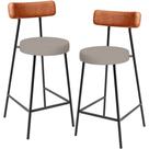 Kit 02 Banquetas Baixa Bar Cozinha Sala Jantar Milão L02 material sintético Camel Linho Bege - Lyam Decor