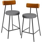 Kit 02 Banquetas Baixa Cozinha Jantar Milão L02 material sintético Whisky Linho Cinza Escuro -LyamDecor