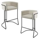 Kit 02 Banquetas Decorativa Fixa Base De Aço Preto Betina D02 Linho Champagne A-49 - Lyam Decor