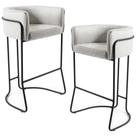 Kit 02 Banquetas Decorativa Fixa Base de Aço Preto Betina D02 Linho Creme A-48 - Lyam Decor