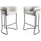 Kit 02 Banquetas Decorativas Betina Base Preto Viscolinho Off White - Nexta Casa