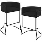 Kit 02 Banquetas Decorativas Fixa Base de Aço Preto Betina D02 Veludo Preto B-300 - Lyam Decor