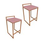 Kit 02 Banquetas Lavínia Suede Base Cobre Rose Kit 02 Banquetas Lavínia Suede Base Cobre Rose